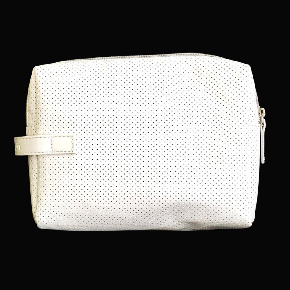 Strivectin Cosmetic Makeup Travel Bag White Perforated Faux Leather - Lined
